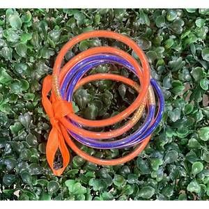 NEW CRYSTAL BREEZE women's sparkle jelly tube bracelet set in orange and blue